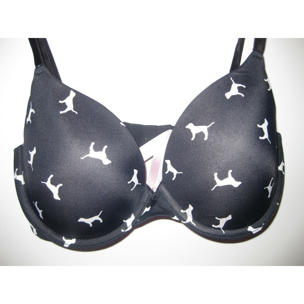 BRA VICTORIA'S SECRET Dogs Black SZ 32D Wear Anywhere T-Shirt Lightly Lined